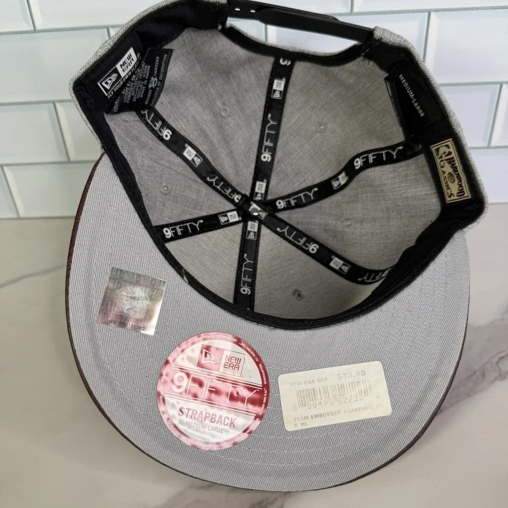 San Antonio Spurs Hat Cap Snap Back Mens Large Gray Brown NBA Wool Blend New Era